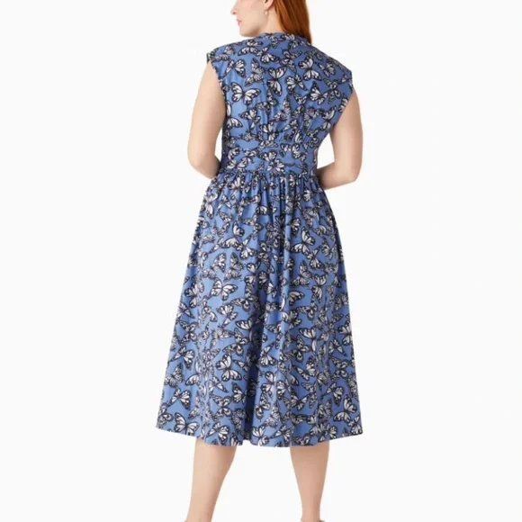 Kate Spade women's Poplin Bow Butterfly Print Dress in a blue color size 8